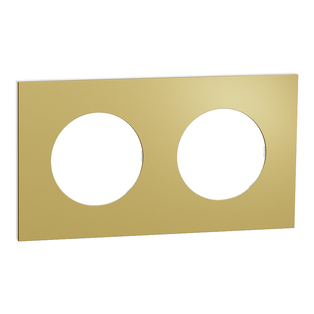 Odace Métal - plaque de finition 2 postes - effet Laiton support blanc