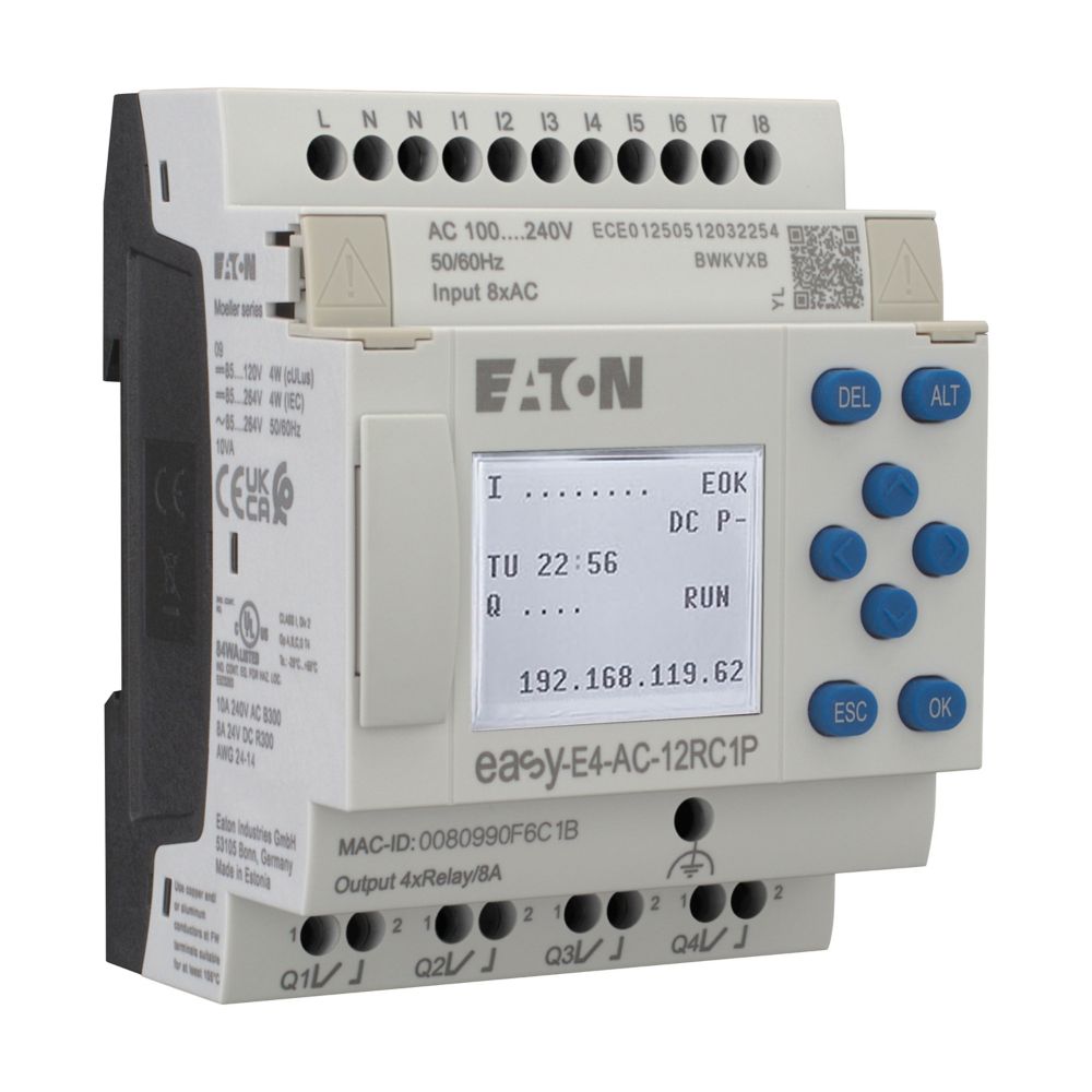 Appareil de base 100-240 V AC/DC, afficheur, 8E TOR, 4S relais, Push-In