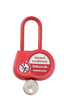 Cadenas de condamnation rouge, anse isolée H 50 mm Ø 6,2 mm, clé 666.
