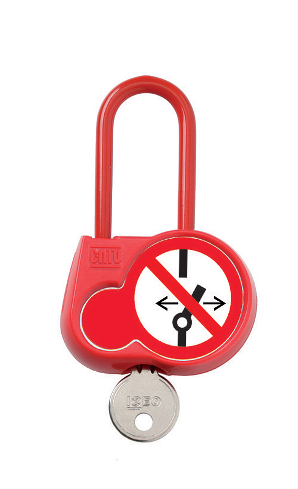 Cadenas de condamnation rouge, anse isolée H50mm. Export