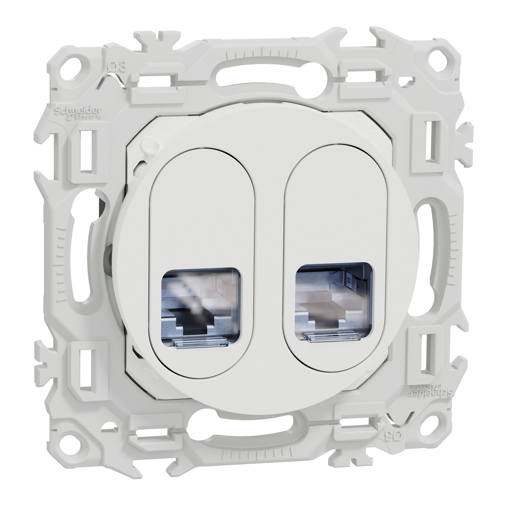 Odace - prise double RJ45 - Cat6 STP grade 2TV min à grade 3TV - blanc craie