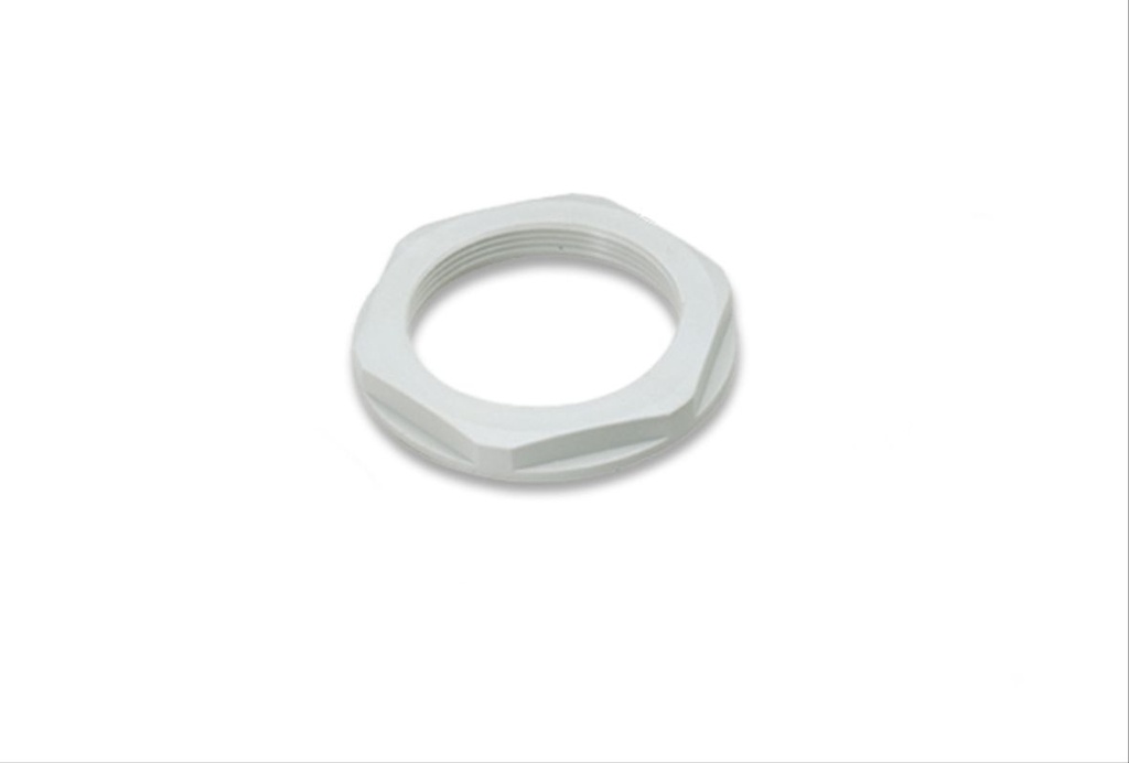 Ecrou en polyamide avec collerette ISO 32 gris (RAL 7035)