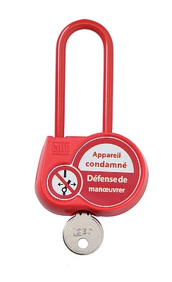 [CATAL260S222] Cadenas de condamnation rouge, anse isolée H70mm, Cle 111.