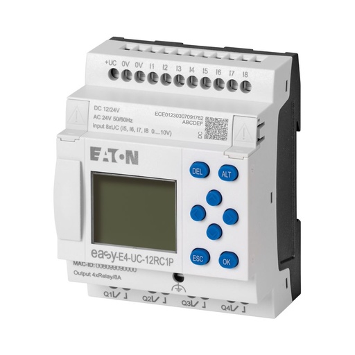 [EAT197504] Module logique 12/24 VDC,24 VAC, afficheur, 8E TOR : 4 ana, 4S relais, Push-In