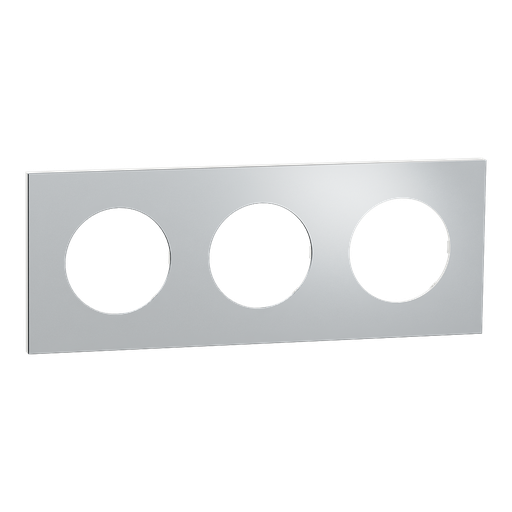 [SCHS914706] Odace Métal - plaque de finition 3 postes - effet Aluminium support blanc