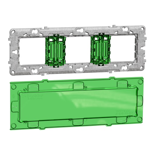 [SCHNU7006C] Unica - support de fixation 6-8 mod / 3 postes + protection chantier - zamac