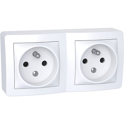 [SCHALB62472P] Alréa double prise de courant 2P + T connexion à vis, avec cadre saillie blanc P