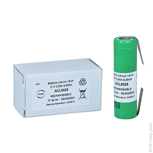 [ENIACL0025] Accumulateur(s) Accus Lithium-Ion INCR18650-25R HD 1S1P 3.7V 2.5Ah T2 (25mm aprè