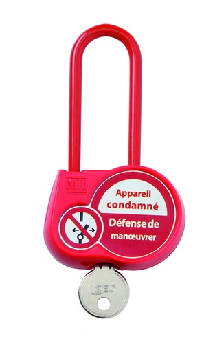 [CATAL-260-S-Z] Cadenas de condamnation rouge, anse isolée H70 mm, clé al. "appareil condamné"