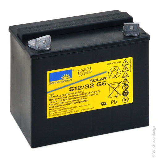[ENIAMP80212] Accumulateur(s) Batterie plomb etanche gel Solar S12/32 G6 12V 32Ah M6-M