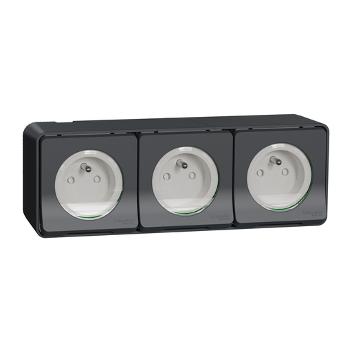 [SCHMUR36037] Mureva Styl - Triple PC 2P+T horiz. précâblée - saillie - IP55 - IK08 - gris