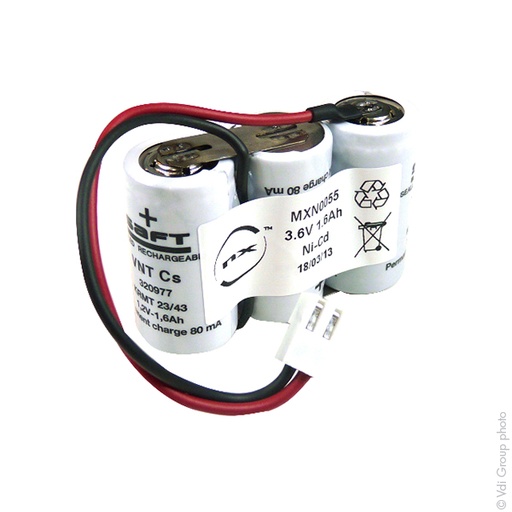 [ENIMXN0055] Pack(s) Batterie eclairage secours 3x SC VNT 3S1P 3.6V 1600mAh JST