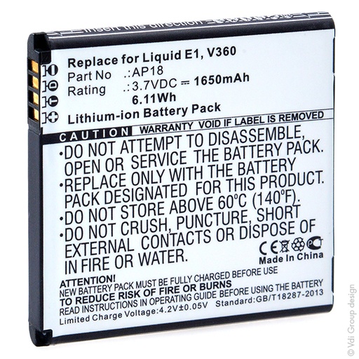 [ENIGML90479] Blister(s) x 1 Batterie téléphone portable pour Acer 3.7V 1650mAh