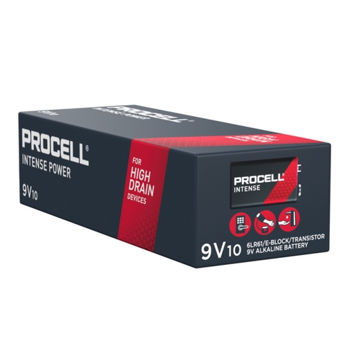 [ENIPRA2423] Boîte(s) de 10 Pile alcaline 6LR61 Procell Intense 9V 726mAh