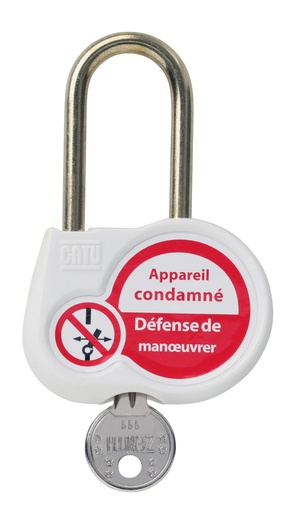 [CATAL-230-B-Z] Cadenas blanc anse 50mm diamètre 6mm clé aléatoire.